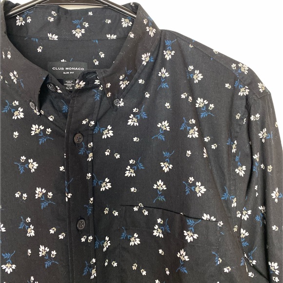 NWOT Club Monaco Men’s Slim Fit Black Floral Print Buttoned Dress Shirt. Size M. - Picture 3 of 7